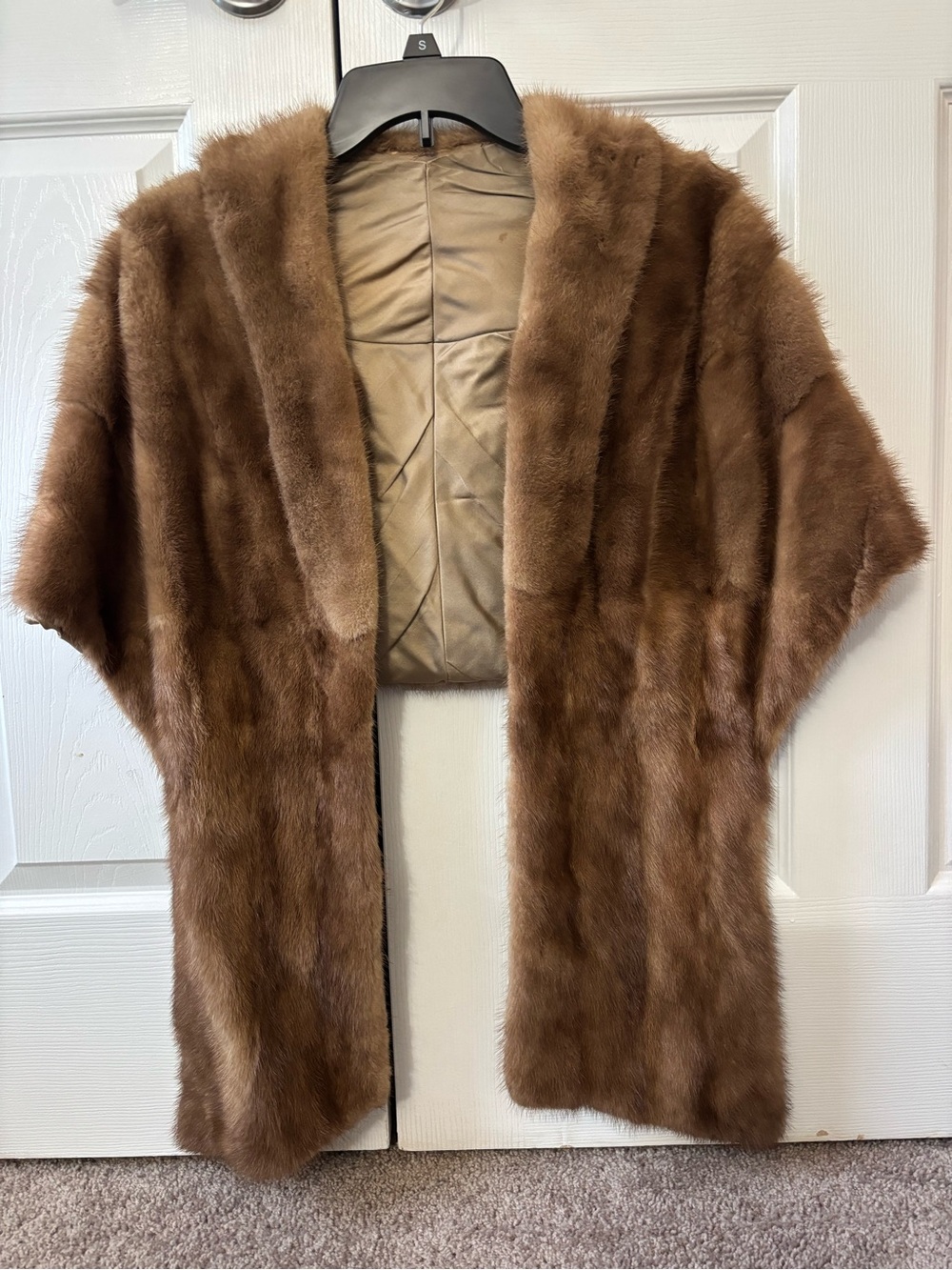 Vintage Brown real Fur Shawl Collar cape